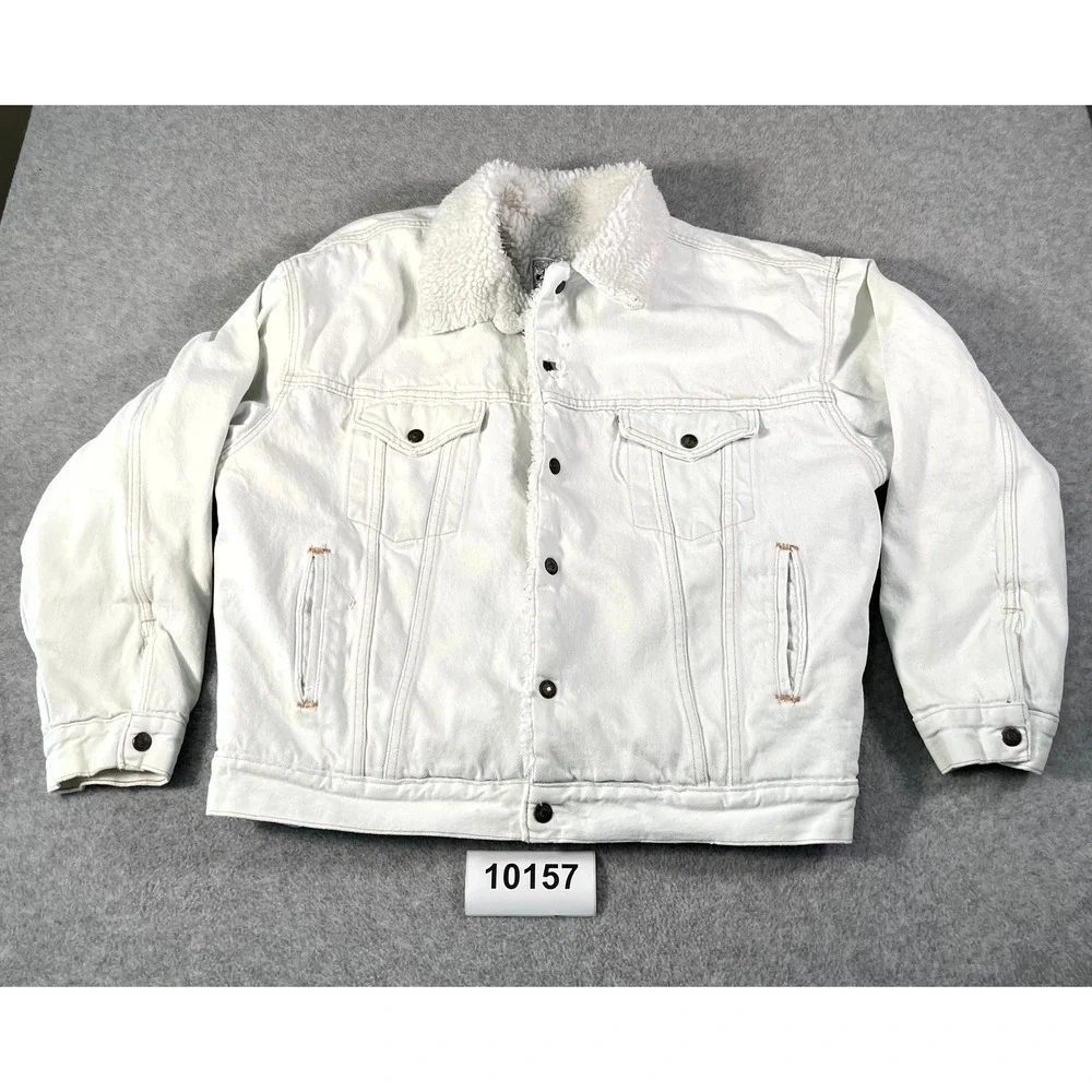Vintage Authentic Levi's Trucker Jacket Mens Large White Sherpa Lined USA Made